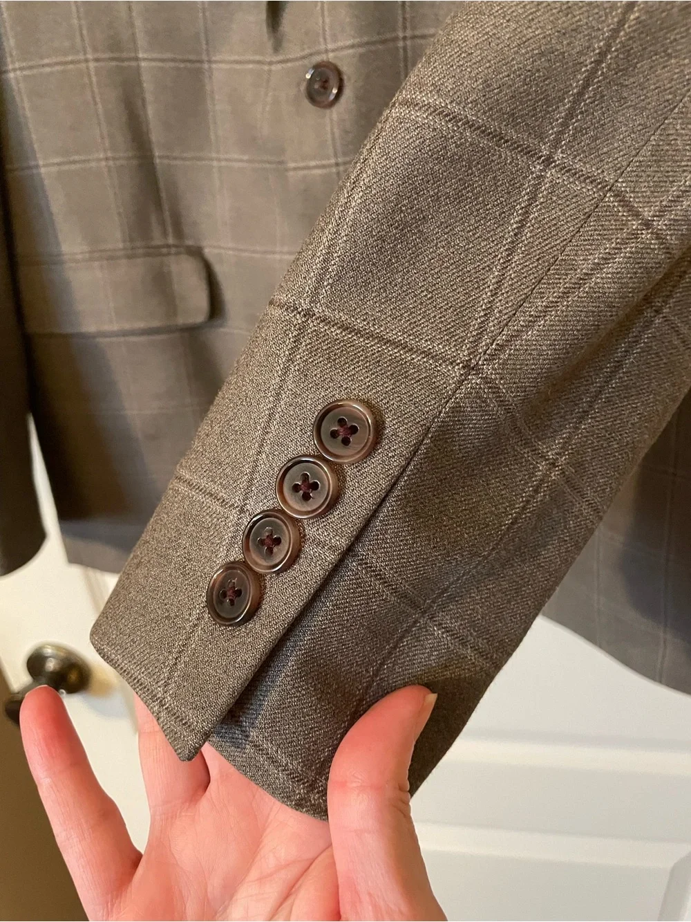 Lauren Ralph Lauren Blazer Men’s 42S Silk Wool Windowpane Gray Taupe 2 Button